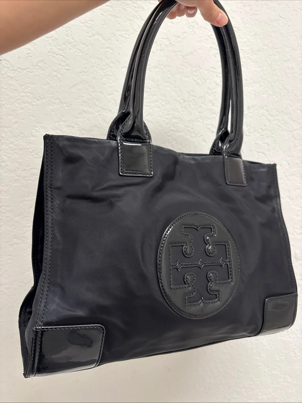 Tory Burch Black Patent Trim Nylon Tote